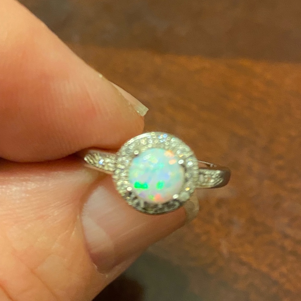 Silver ring with CZs and faux opal. - Picture 6 of 15